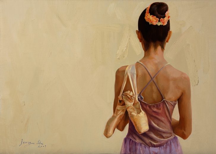 ▲ 토슈즈를 걸치고 있는 뒷모습을 그린 ‘시선’ 91x65cm Oil on canvas