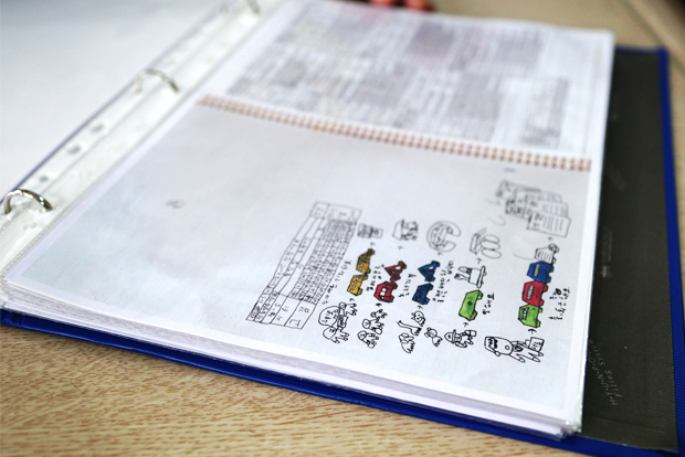 ▲ 엄마 심부름 갈 때, 놀러갈 때, 출근할 때 탈 수 있는 기차들과 기차노선표 등을 그린 노트