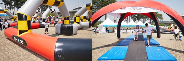 행사장에서 킥보드를 즐기는 아이들의 모습.