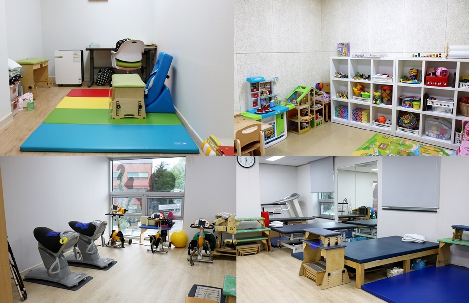 왼쪽 위부터 언어치료실, 놀이치료실, 물리치료실 