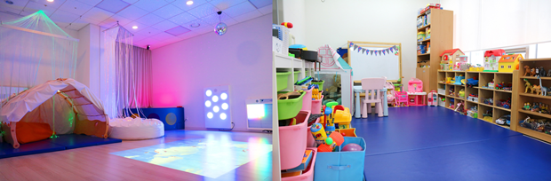 (좌) 선택적 감각제공으로 아이들의 발달을 촉진하는 스노젤렌 치료실 (우) 정신건강의학과 내부