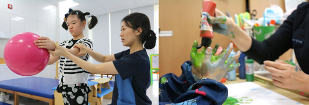 (좌)물리치료 중인 환아의 모습 (우)미술치료가 진행되는 모습