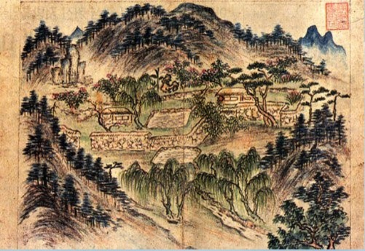 ▲ 초의선사의 다산초당도. 스승 다산이 묵고 있는 초당을 그린 그림으로 초의의 구도와 필치를 엿볼 수 있다.