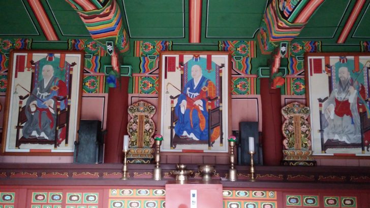 ▲ 왼쪽부터 사명당 유정대사, 서산대사, 뇌묵당 처영대사 초상화