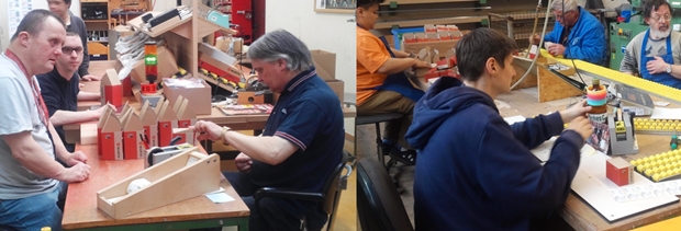 편마비 장애인을 위한 장비 마련(좌). 사진과 장난감으로 꾸민 작업대(우). 사진=최미영 실장