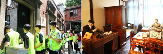 중국 상하이 임시정부 요원들이 일하는 모습을 재현한 내부